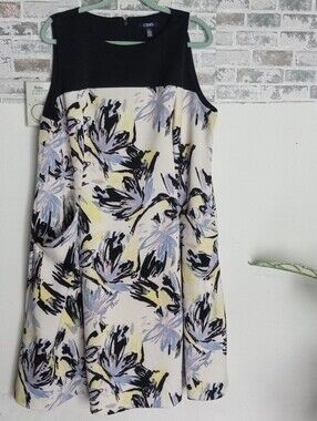 Chaps Black & Cream Floral Sleeveless A-Line Dress